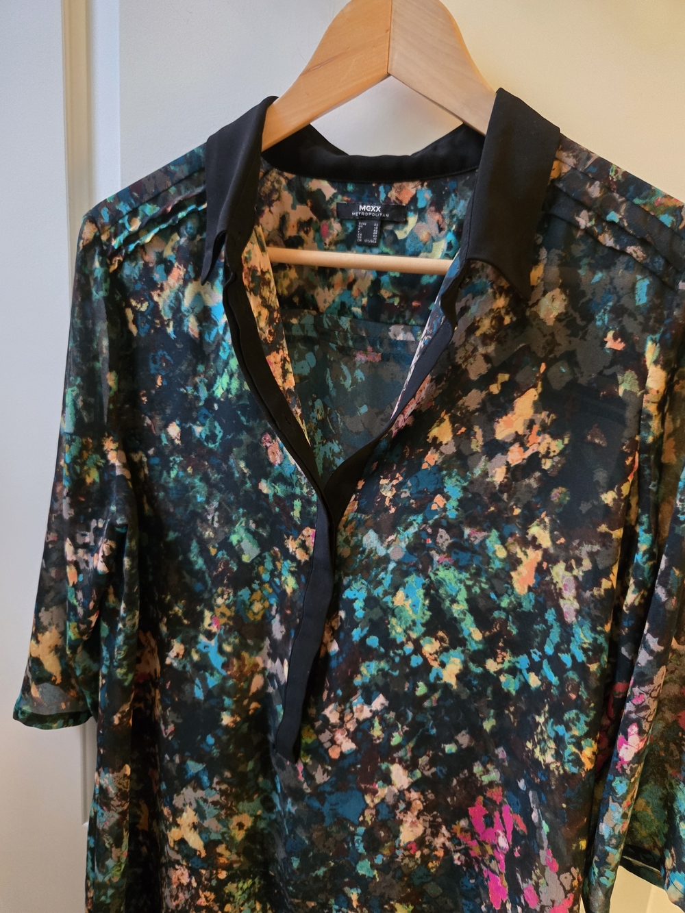 Mexx Sheer Abstract Print Tunic - Black with Teal, Pink & Gold Accents - Picture 2 of 8